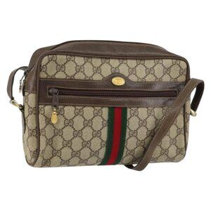 GUCCI GG Supreme Web Sherry Line Bag PVC Beige Gold